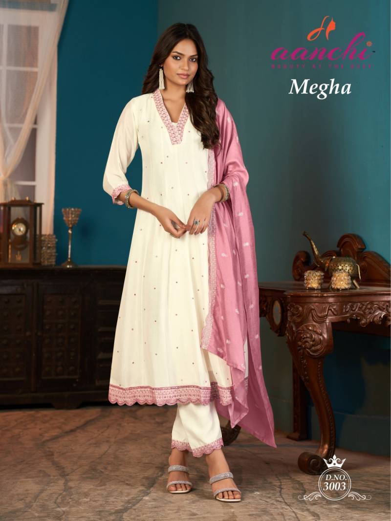 Aanchi Megha Vichitra Silk Anarkali Kurti Pant And Dupatta Collection