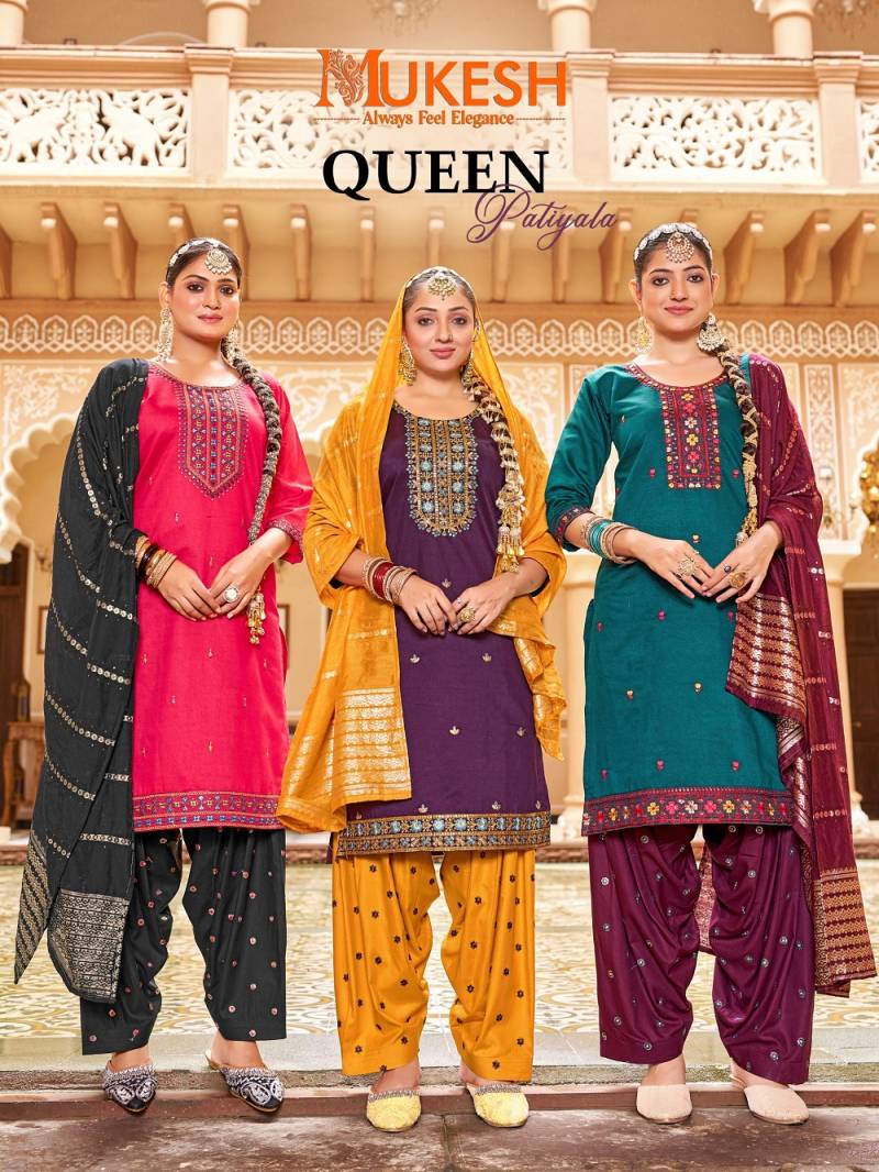 Mukesh Queen Patiyala Silk Embroidery Kurti Bottom With Dupatta