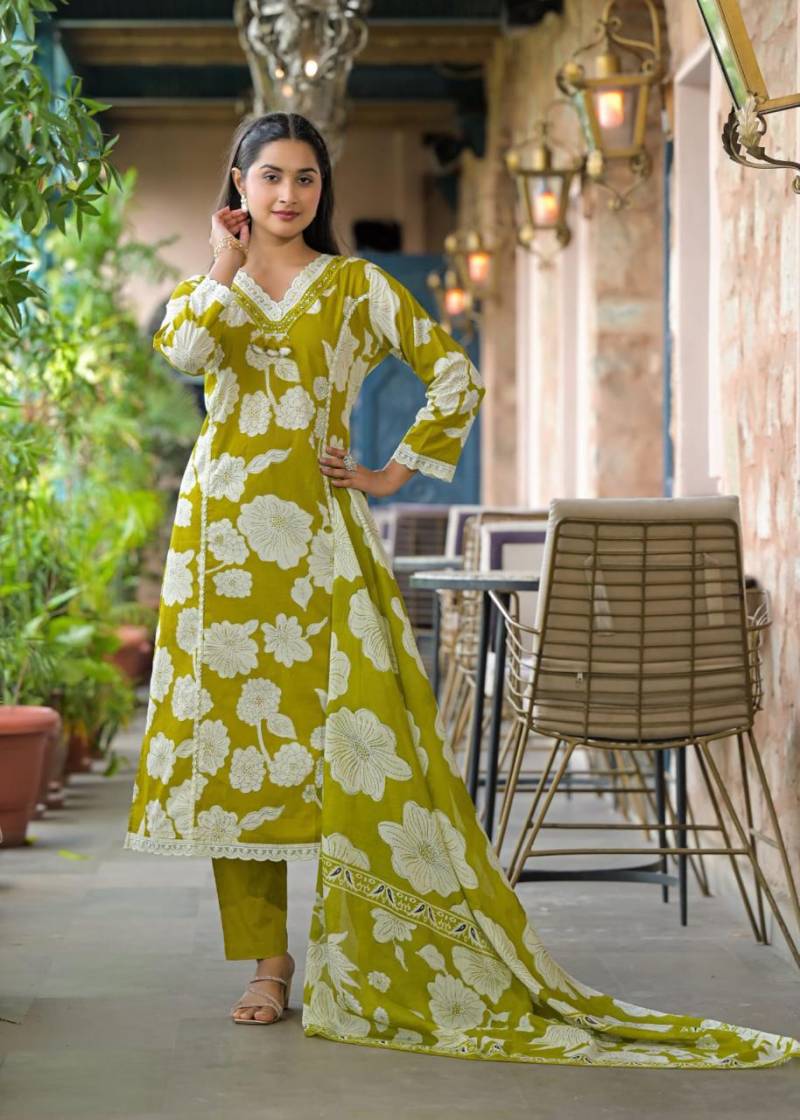 Naisha K 294 Designer Neck Pattern Cotton Kurti Bottom With Dupatta Set