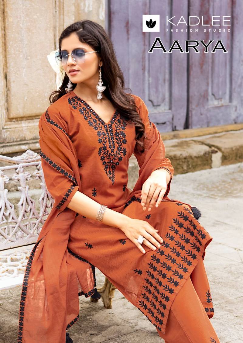 Kadlee Aarya Salli Threadwork Kurti Pant and Dupatta Collection