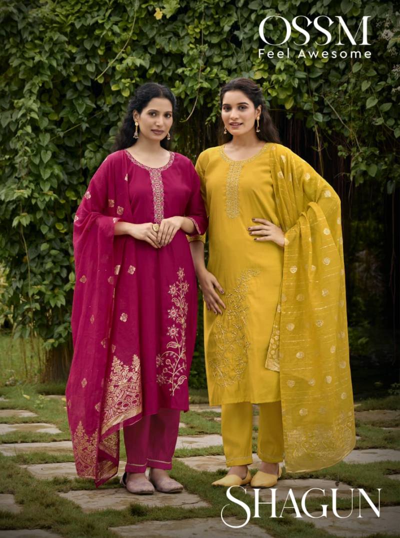 Ossm Shagun Roman Silk Festive Wear Kurti Pant And Dupatta Collection