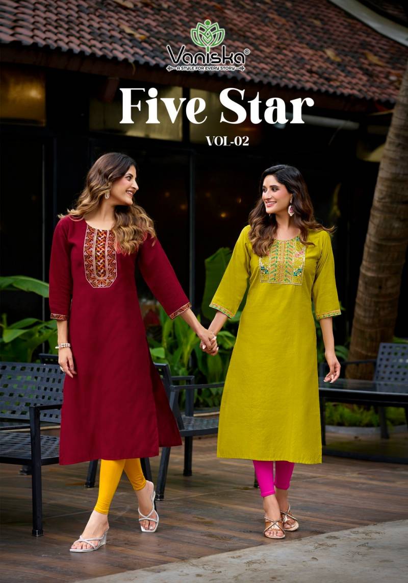 Vaniska Five Star Vol 2 Embroidery Work Daily Wear Kurti Collection