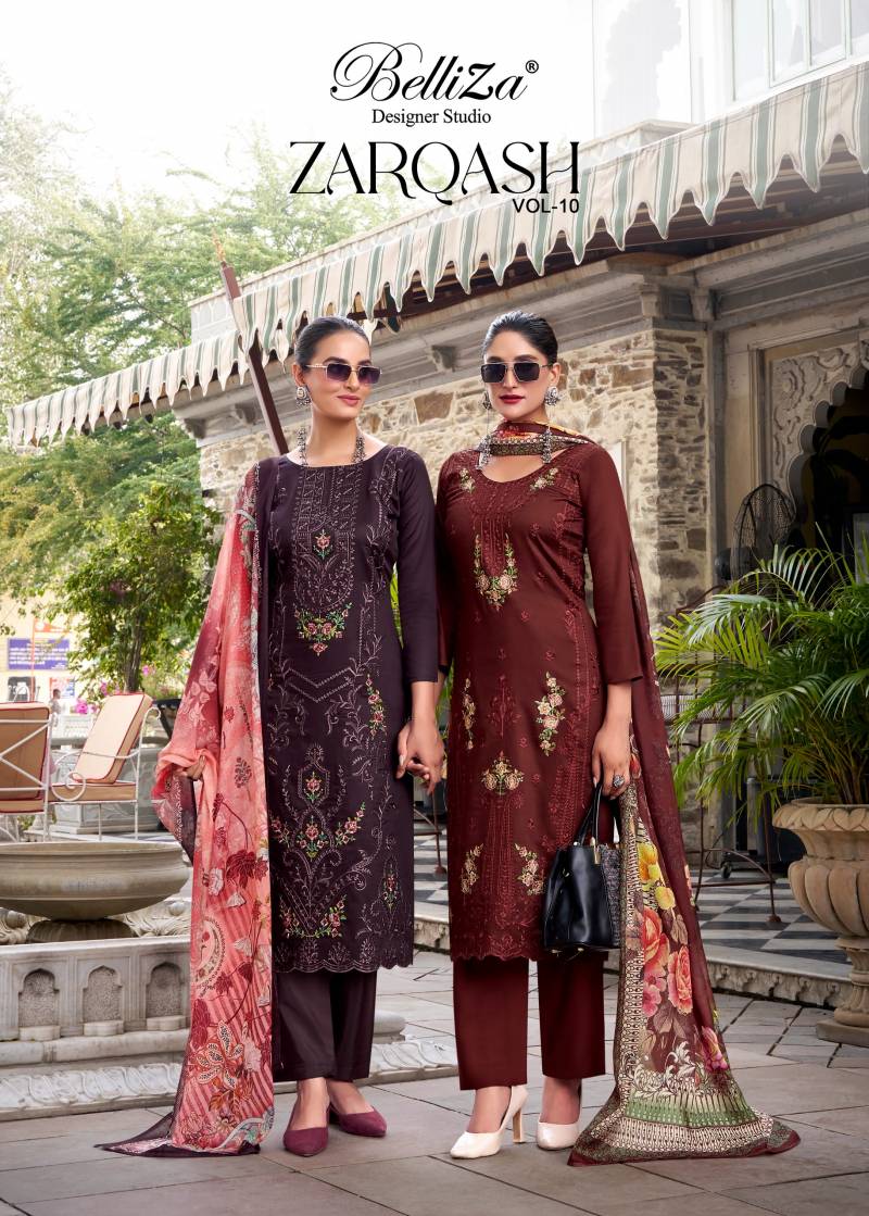 Belliza Zarqash Vol 10 Embroidery Dress Material Collection
