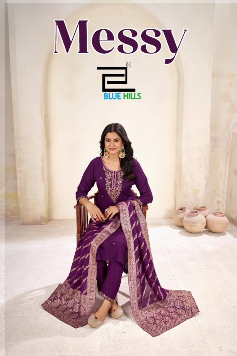 Blue Hills Messy Silk Thread Work Kurti Pant And Dupatta Collection