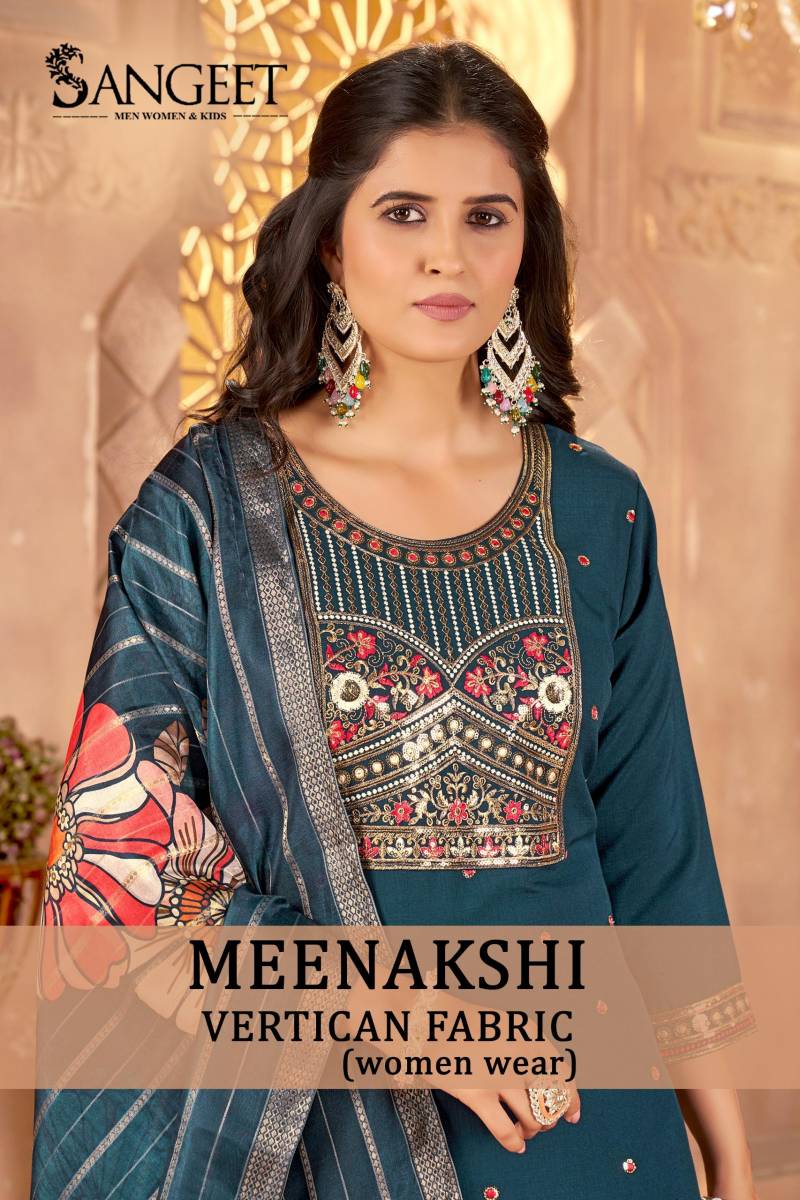 Sangeet Meenakshi Embroidery Kurti Pant And Dupatta Collection