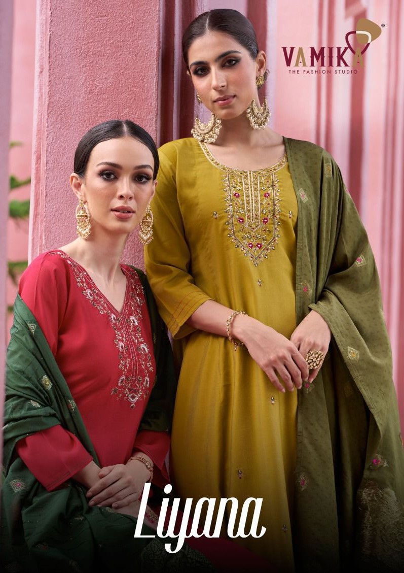 Vamika Liyana Viscose Embroidery Kurti Pant And Dupatta Collection