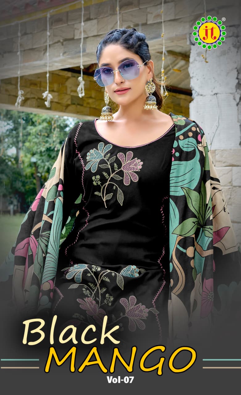 Jt Black Mango Vol 7 Printed Black Dress Material Collection