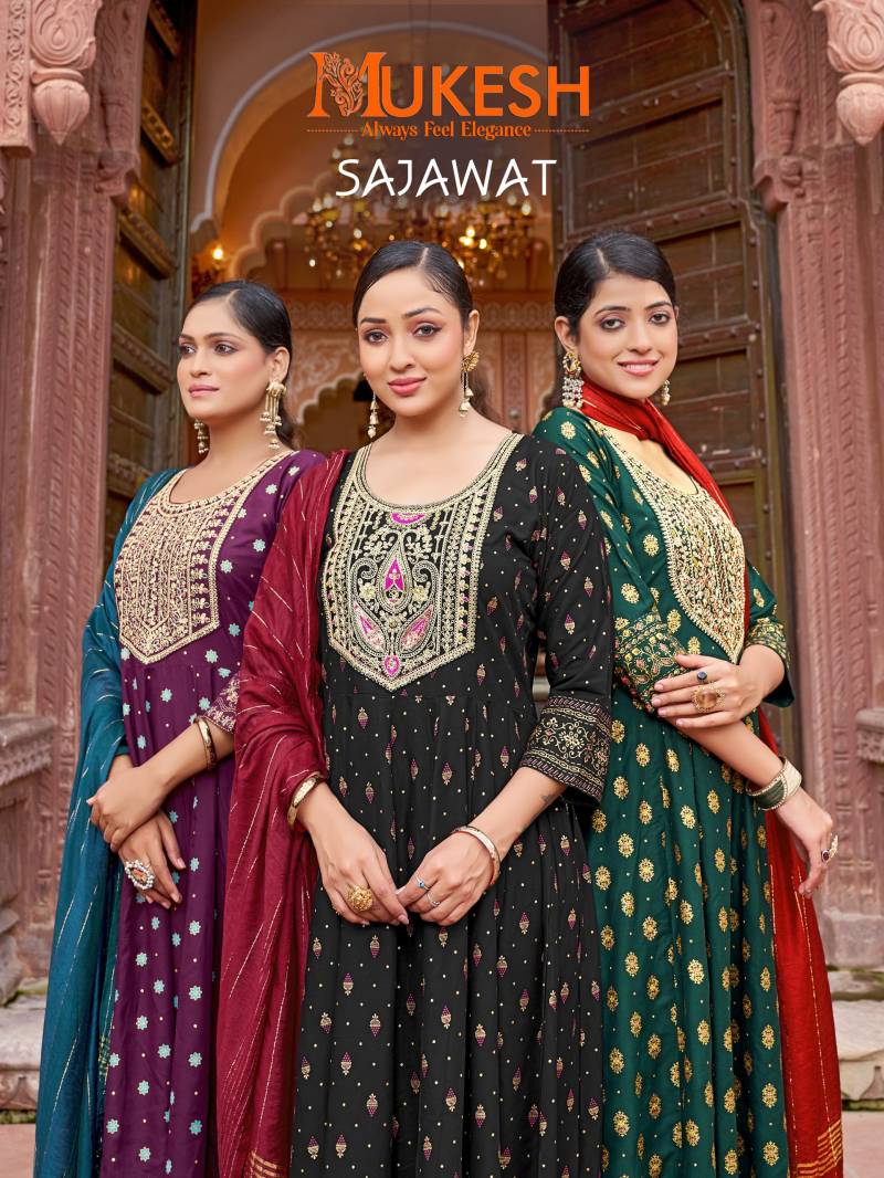 Mukesh Sajawat Embroidery Anarkali Kurti Pant With Dupatta Collection
