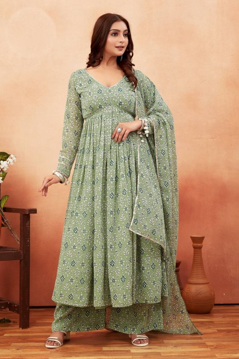 Ctz Amritaayai Georgette Anarkali Kurti Bottom With Dupatta Set