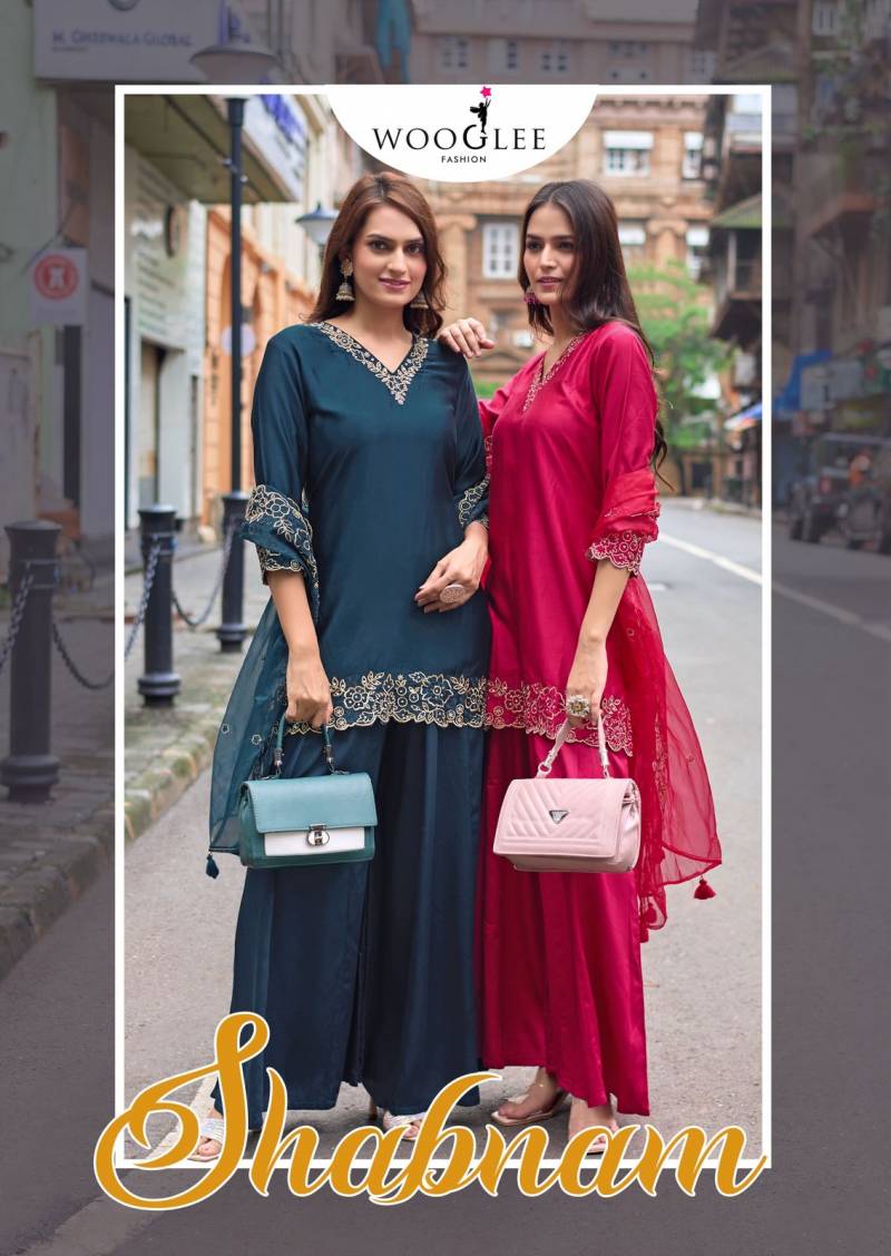 Wooglee Shabnam Gajji Silk Designer Kurti Pant And Dupatta Collection