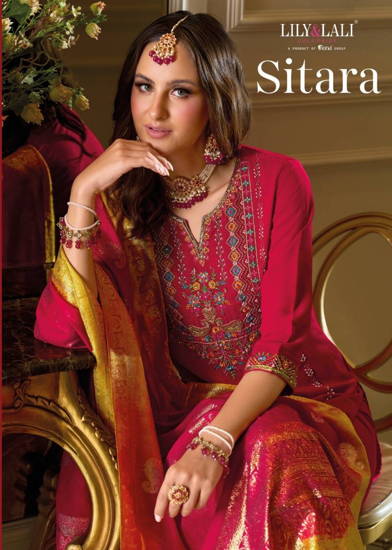Lily And Lali Sitara Exclusive Embroidery Work Kurti Pant And Dupatta