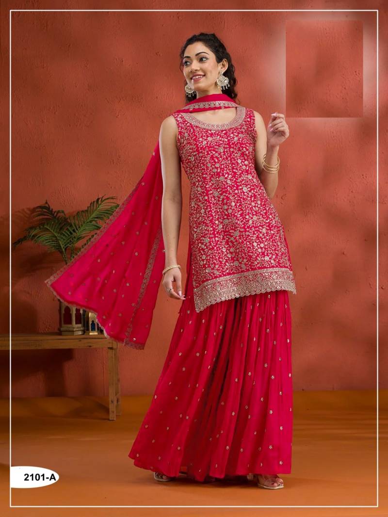 Fancy 2101 Exclusive Vichitra Embroidered Sharara Suits Collection