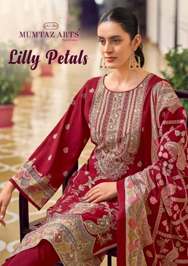 Mumtaz Lilly Petals Modal Silk Handwork Designer Dress Material Collection