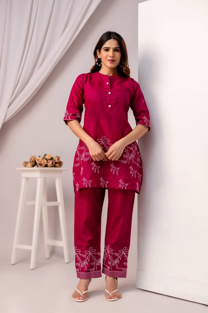 FR 155 Cotton Bland Embroidered Designer Co Ord Set Collection