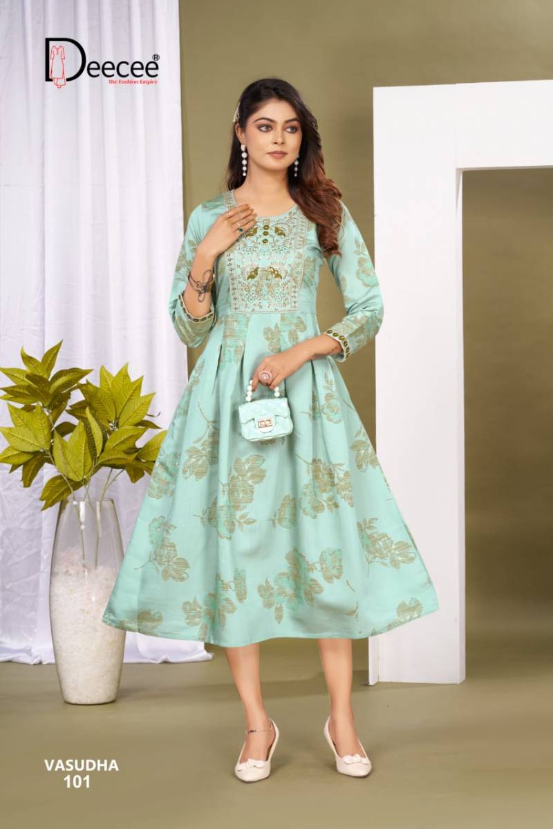 Deecee Vasudha Roman Foil Printed Flared Anarkali Kurtis Collection