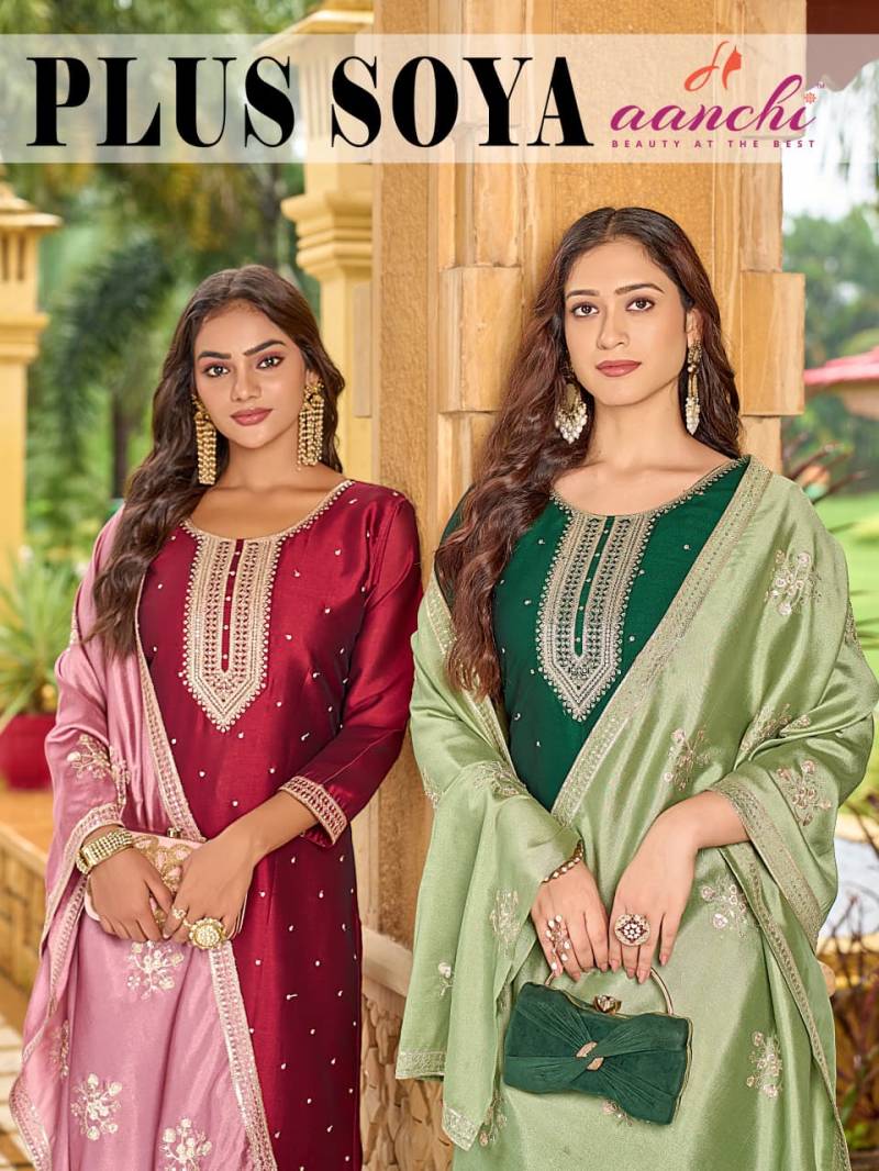 Aanchi Plus Soya Crystal Designer Kurti Pant And Dupatta Collection