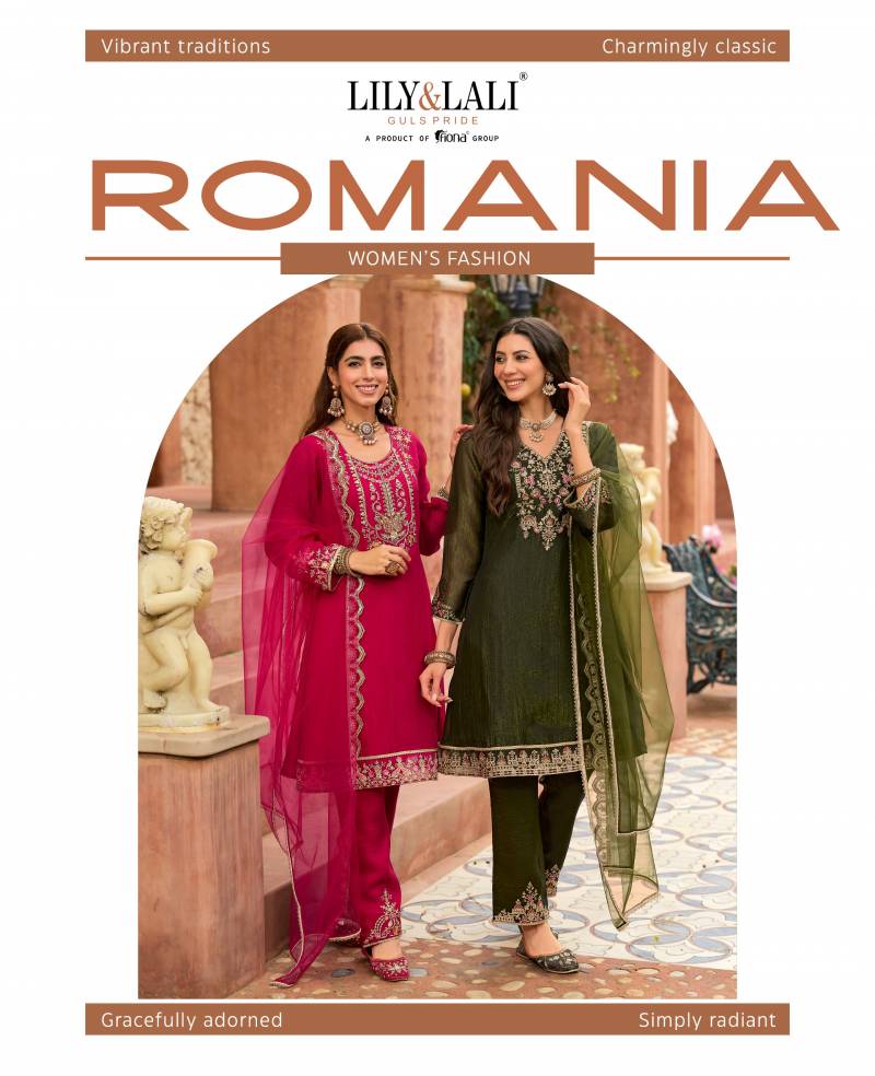 Lily And Lali Romania Handwork Kurti Pant And Dupatta Collection