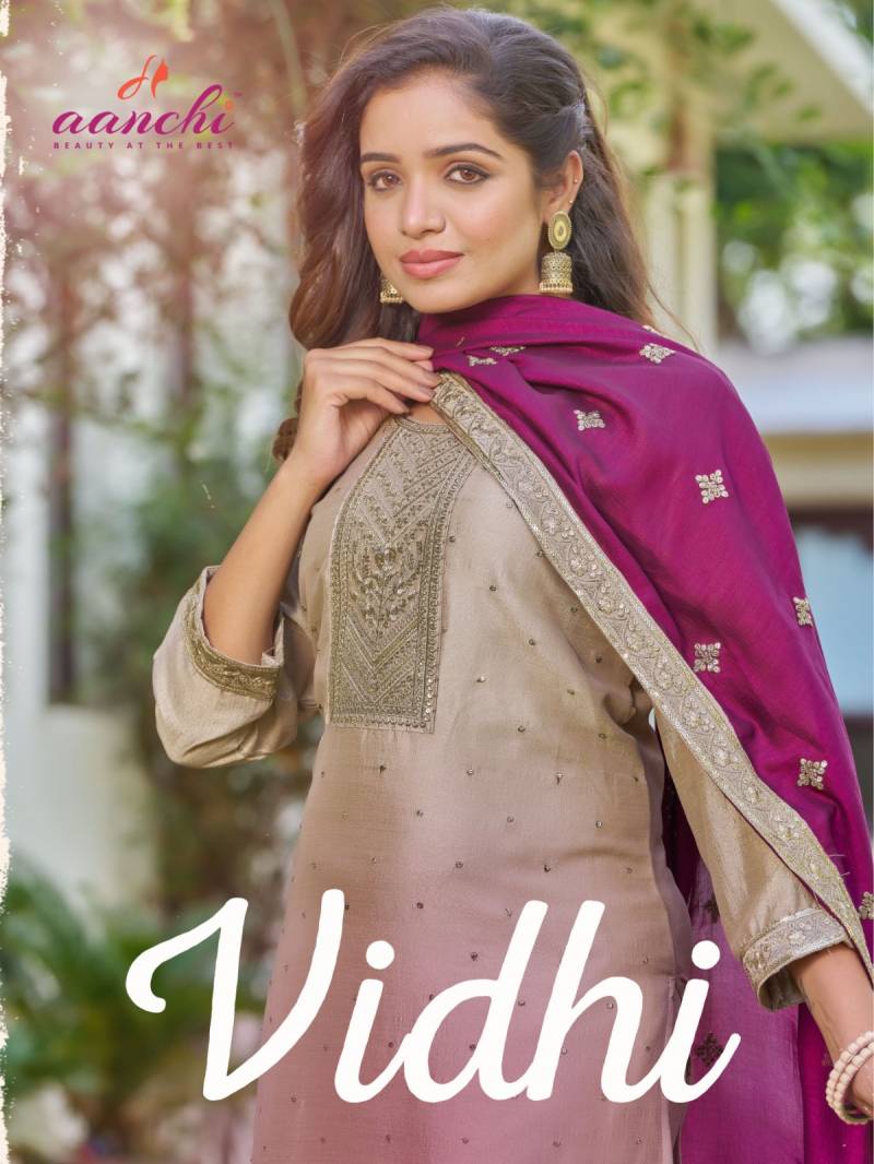 Aanchi Vidhi Vichitra Silk Designer Kurti Pant And Dupatta Collection