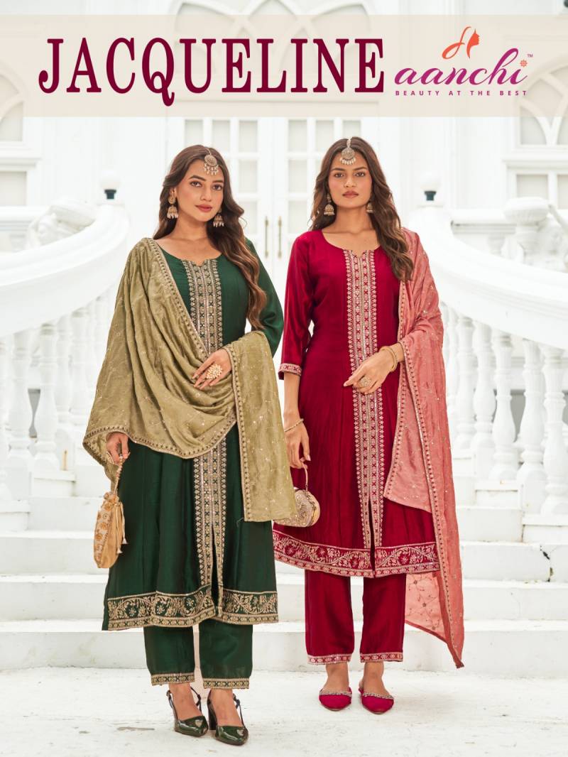 Aanchi Jacqueline Vichitra Silk Anarkali Kurti Pant And Dupatta Collection