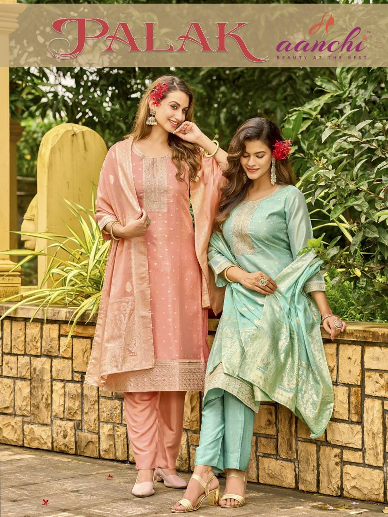 Aanchi Palak Three Pieces Festive Wear Kurti Bottom With Dupatta