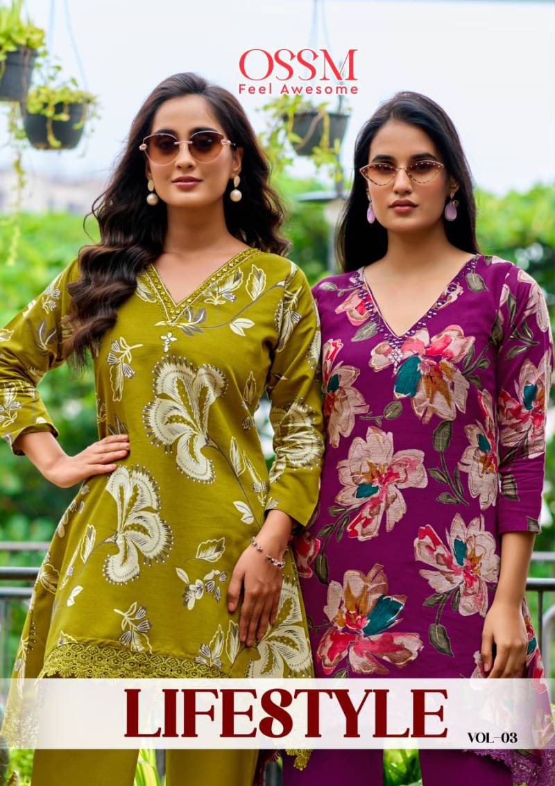 Ossm Lifestyle Vol 3 Silk Mirror Work Printed Kurti With Bottom Collection
