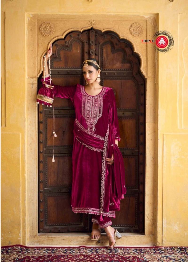 Four Dots Zanaar Viscsoe Velvet Designer Salwar Kameez Collection