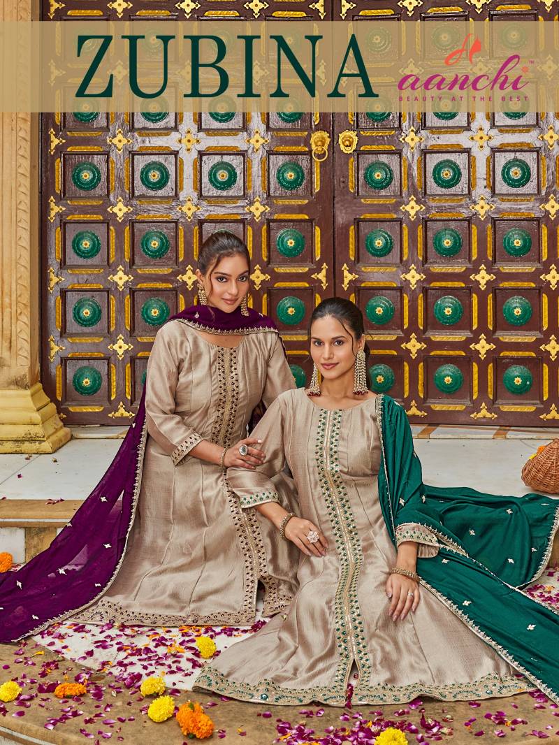 Aanchi Zubina Vichitra Silk Anarkali Kurti Pant And Dupatta Collection