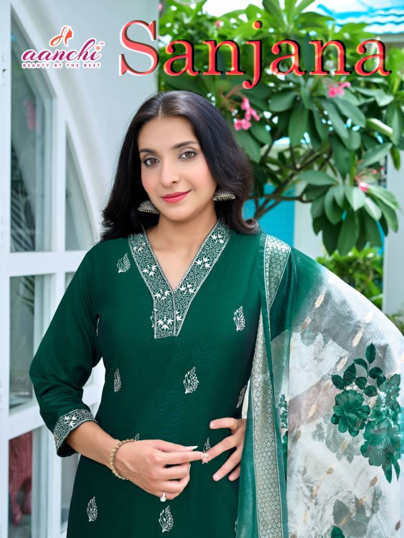 Aanchi Sanjana Rangila Silk Designer Kurti Pant And Dupatta Collection