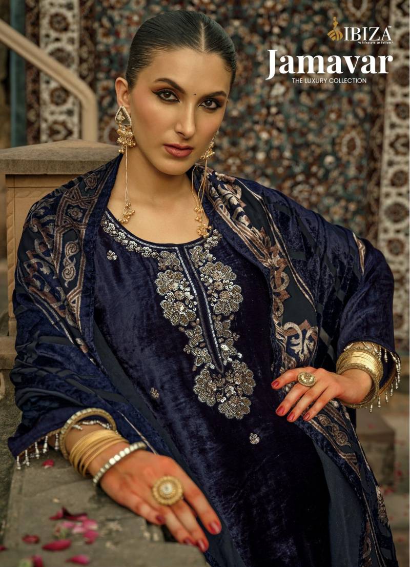 Ibiza Jamavar Viscsoe Velvet Designer Salwar Kameez Collection