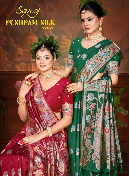 Saroj Pushpam Silk Vol 1 New Traditional Wedding Wear Saree Collection