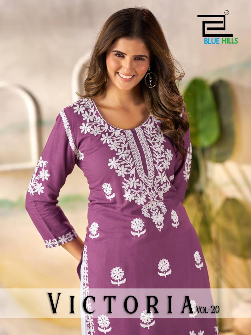 Blue Hills Victoria Vol 20 Thread Flower Work Kurti And Pant Collection