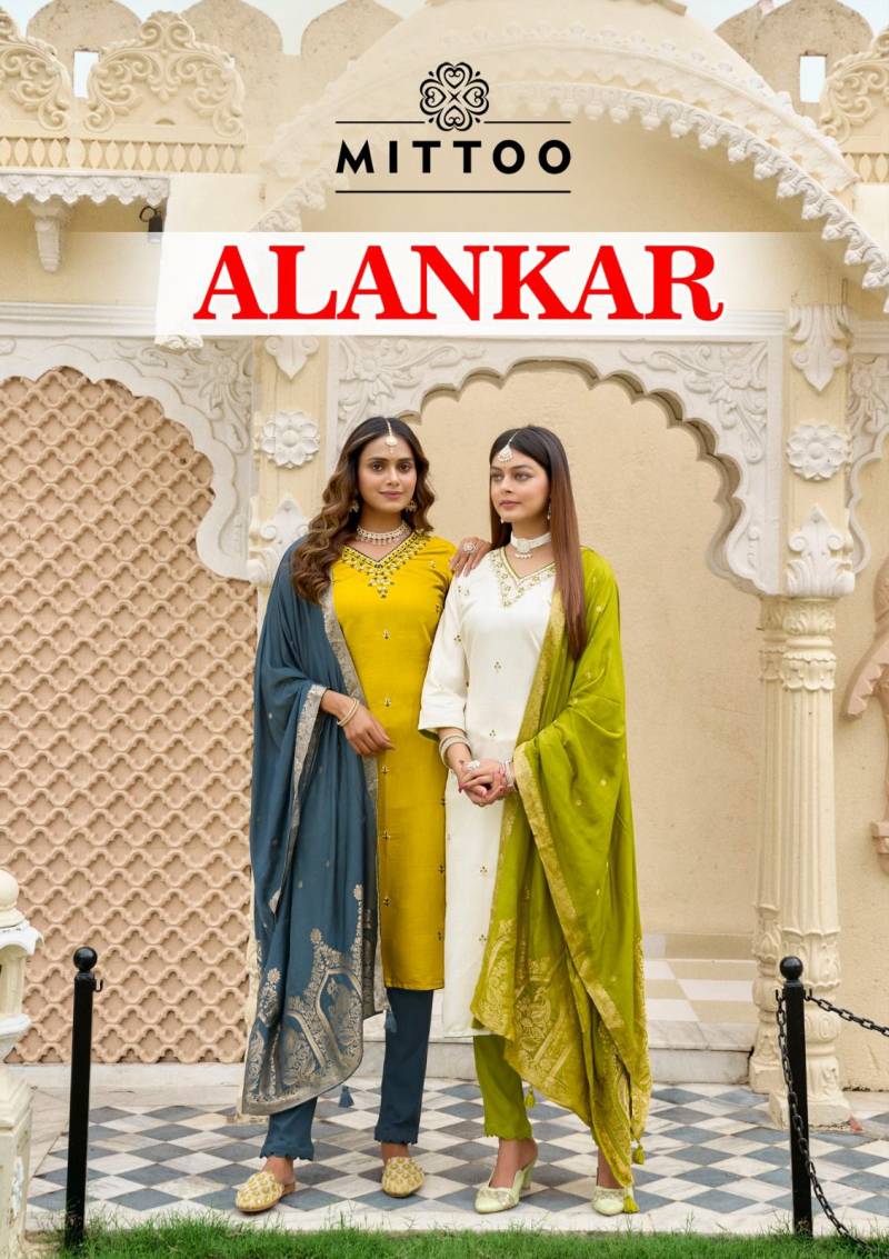 Mittoo Alankar Threadwork Casual Wear Kurti Pant And Dupatta Collection