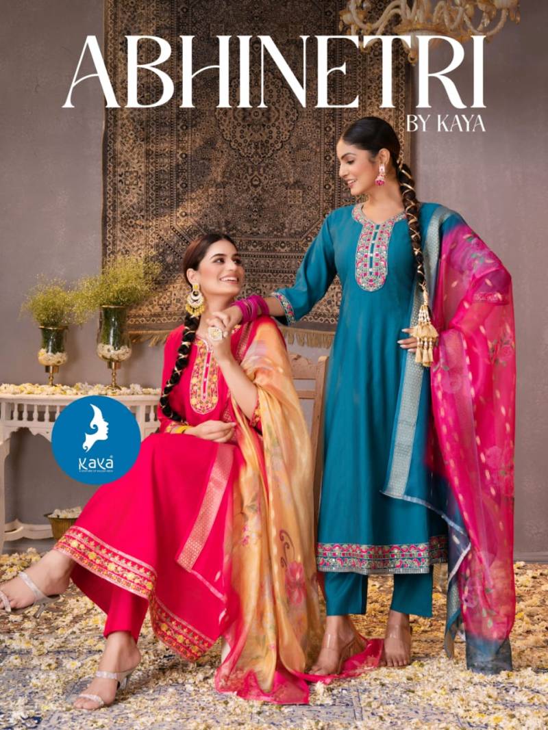 Kaya Abhinetri Vertican Anarkali Kurti Pant And Dupatta Collection