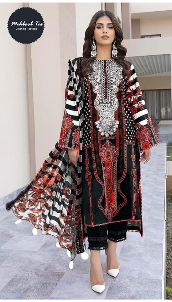 Mehboob Tex 1677 Cotton Pakistani Salwar Suits Chiffon Dupatta Collection