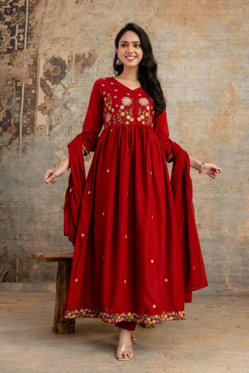 Naisha K 334 Mulmul Cotton Anarkali Kurti Bottom With Dupatta Collection