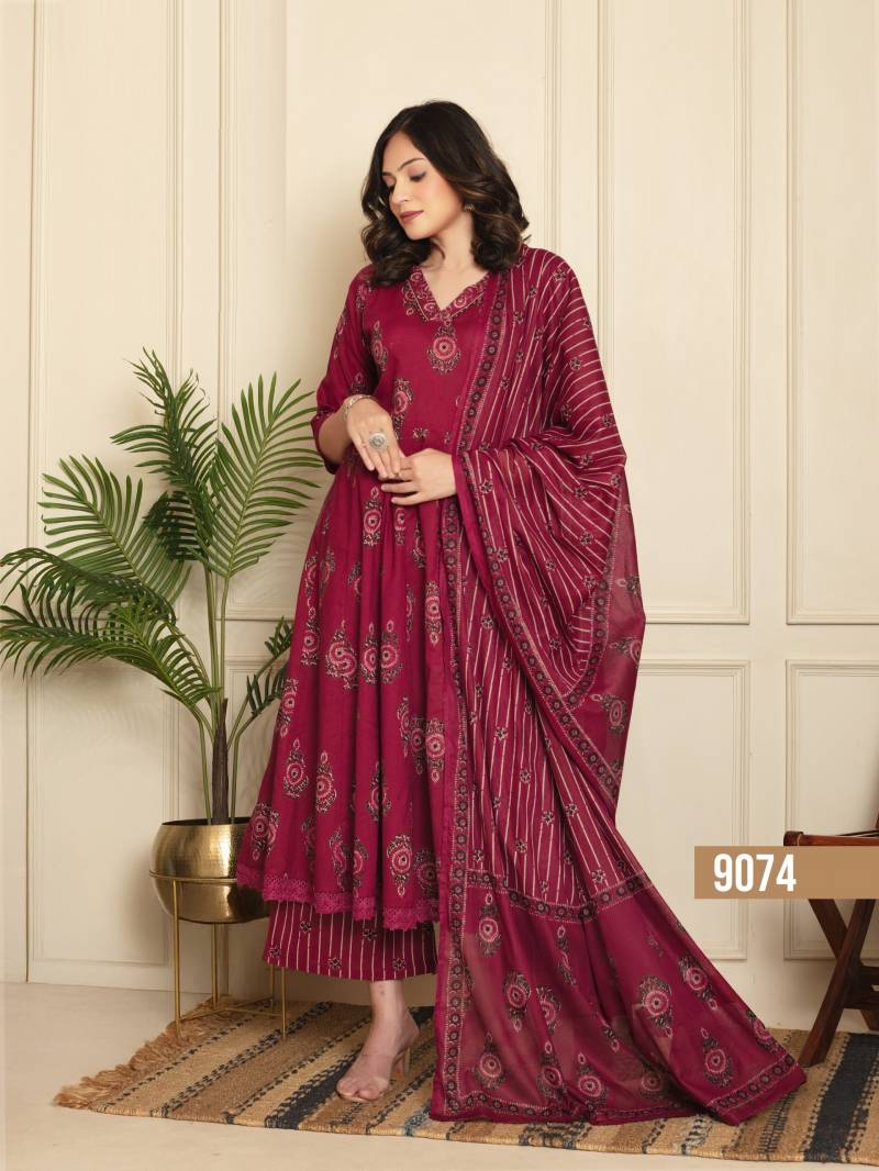 Naisha K 333 Cotton Anarkali Kurti Plazzo Dupatta Collection