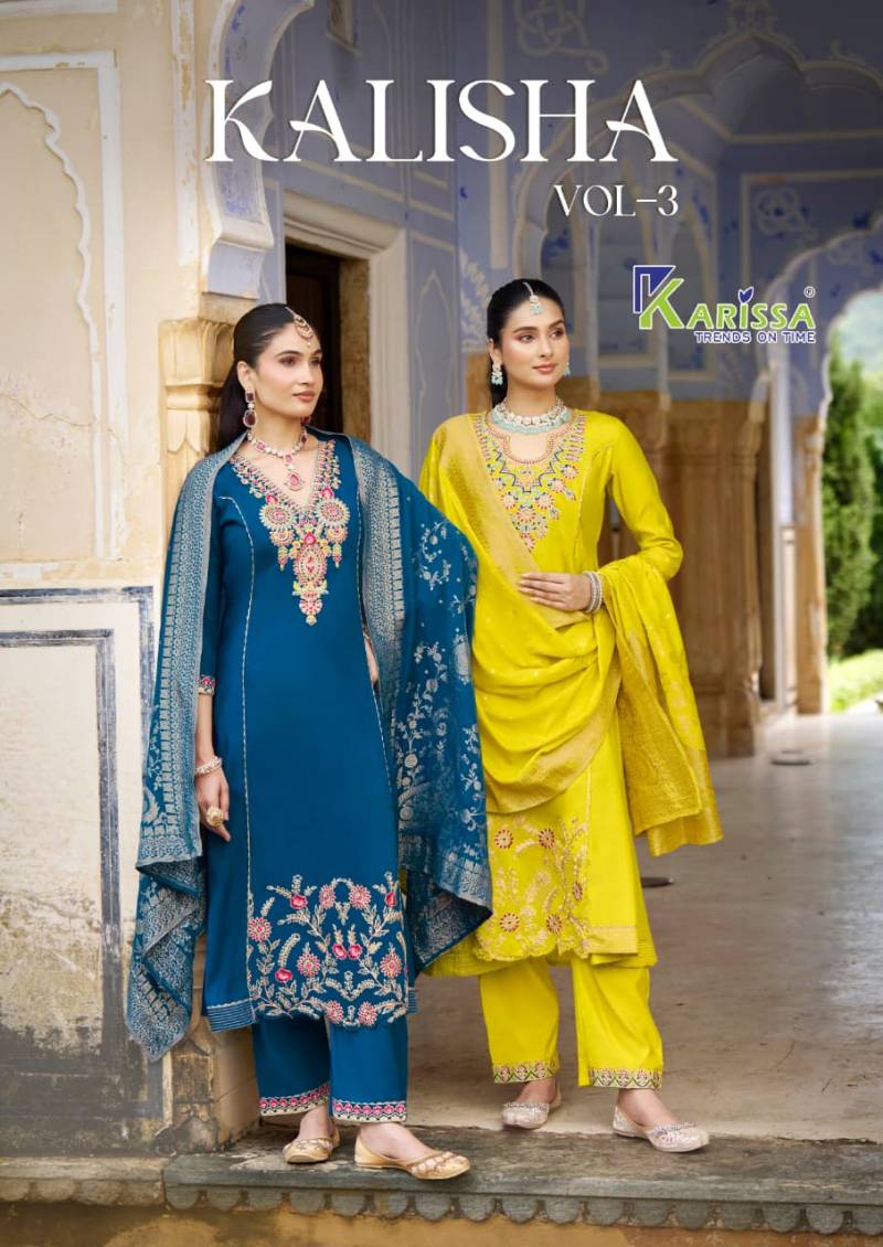 Karissa Kalisha Vol 3 Roman Silk Designer Kurti Pant And Dupatta Collection
