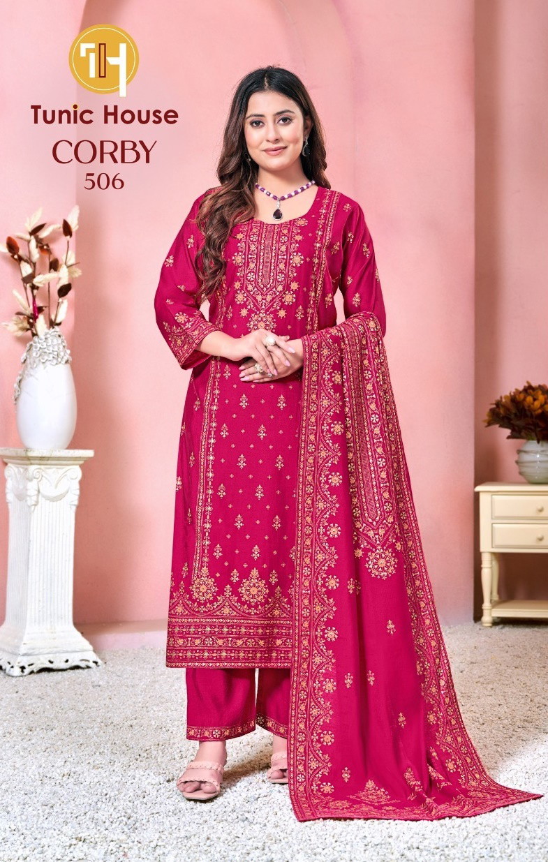 Tunic House Corby 504 Silk Designer Kurti Pant With Dupatta Collection