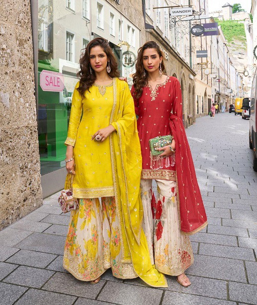 Rashmika Hit 7580 To 82 Embroidered Designer Sharara Suits Collection