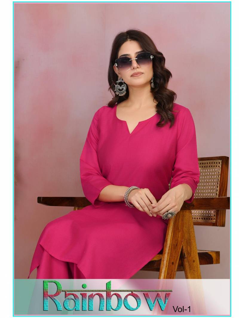 Sankheswer Rainbow Vol 1 Plain Daily Wear Kurti With Bottom Collection