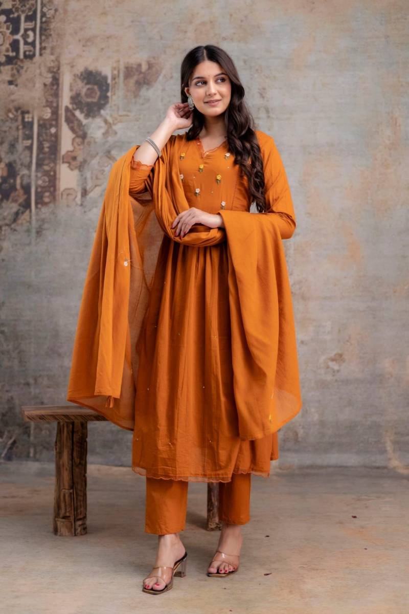 Naisha K 347 Embroidery Kurti Pant And Dupatta Collection