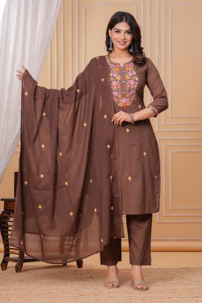 Naisha K 346 Cotton Kurti Pant And Dupatta Collection