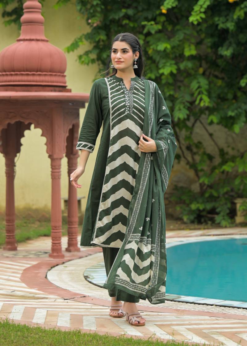Naisha K 344 Cotton Kurti Pant And Dupatta Collection