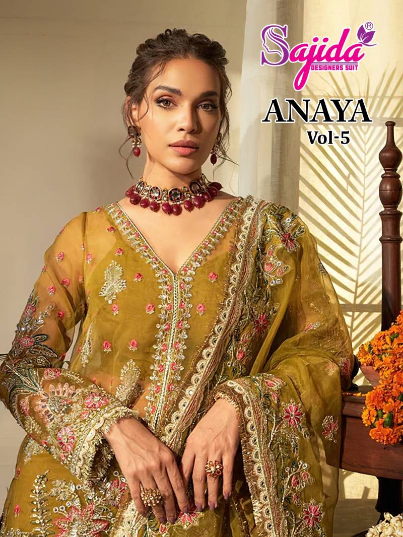 Sajida Anaya Vol 5 Faux Georgette Embroidery Pakistani Salwar Suits Collection