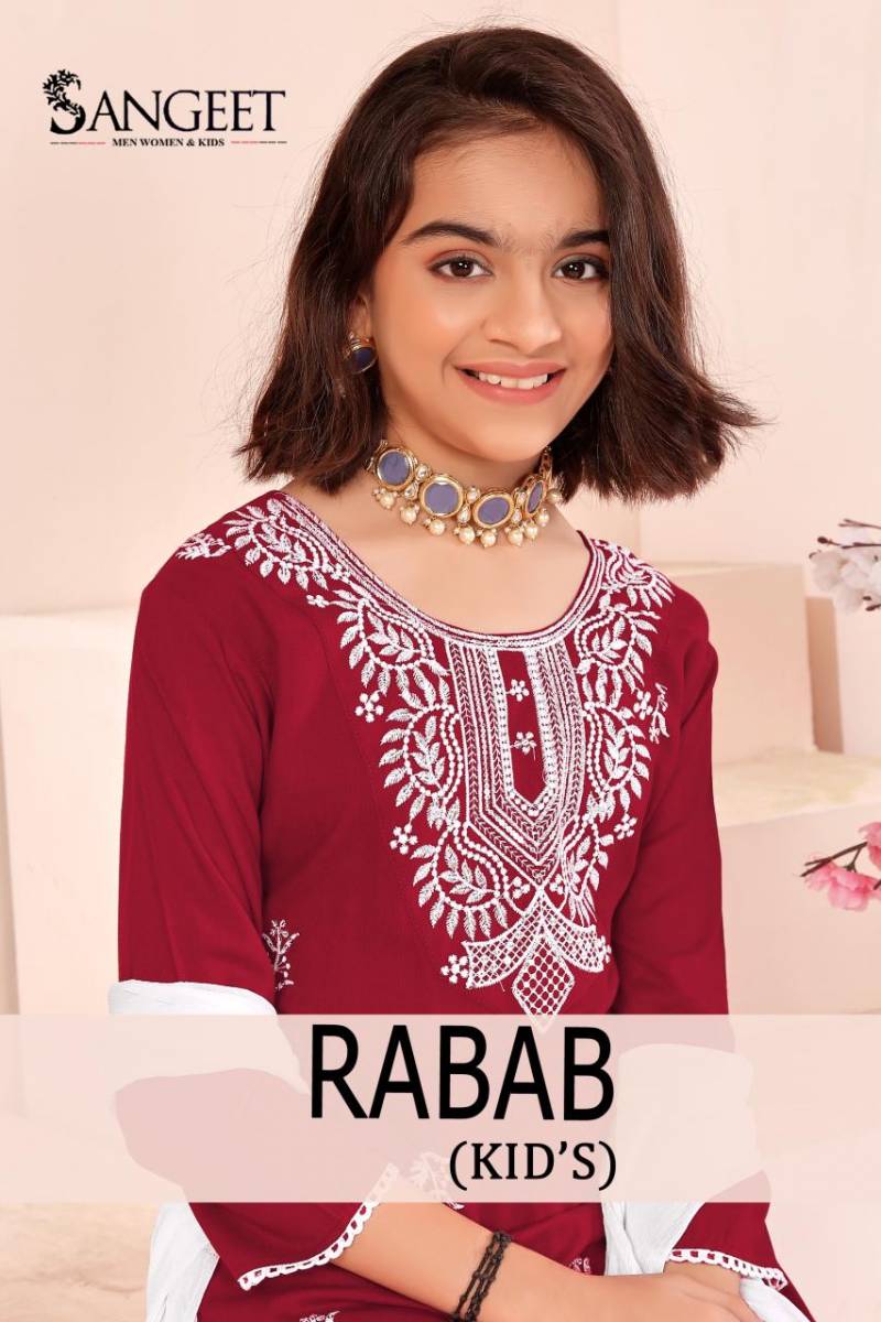 Sangeet Rabab Emboirdered Kids Wear Kurti Bottom With Dupatta Collection