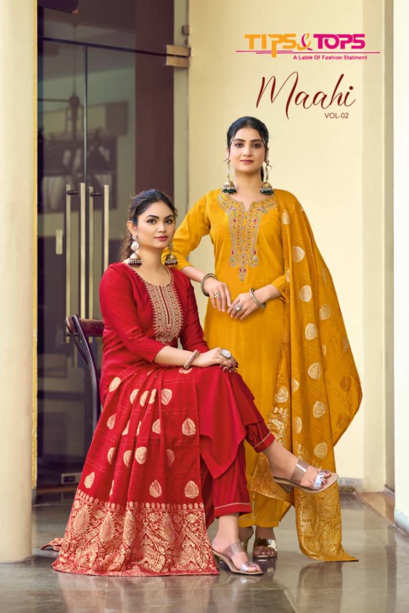 Tips And Tops Maahi Vol 2 Embroidery Work Kurti Pant Dupatta Collection