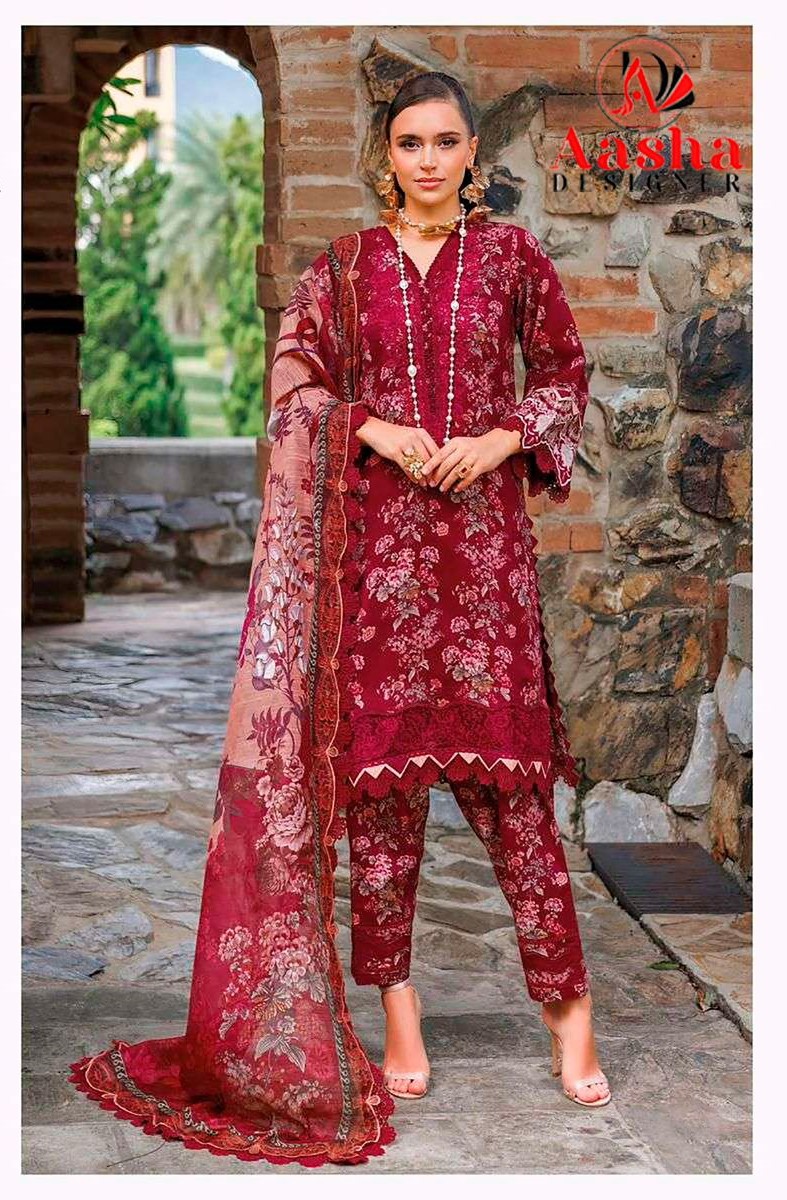 Aasha 1165 A and B Pakistani Salwar Suits Cotton Dupatta Collection