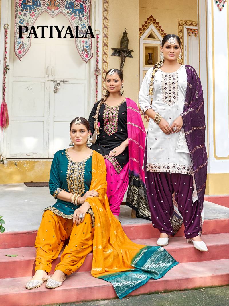 Mukesh Patiyala Gadhwal Silk Designer Kurti Bottom And Dupatta Collection