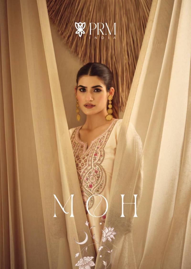 Prm Moh Russian Embroidery Work Kurti Bottom And Dupatta Collection