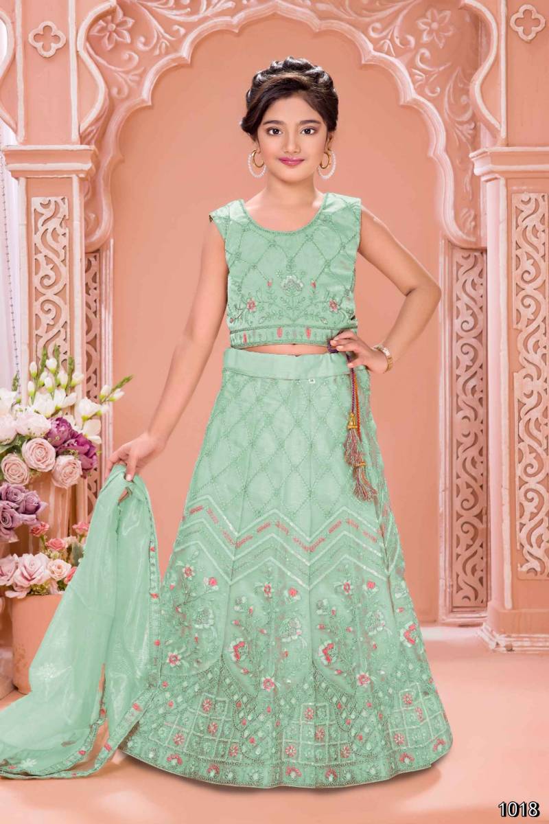 Aarvi Vol 4 Organza Silk Embroidered Kids Wear Lehenga Choli Collection